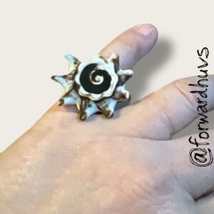 Natural Seashell Statement Ring – Size 6.5 Spiral Sunburst Design